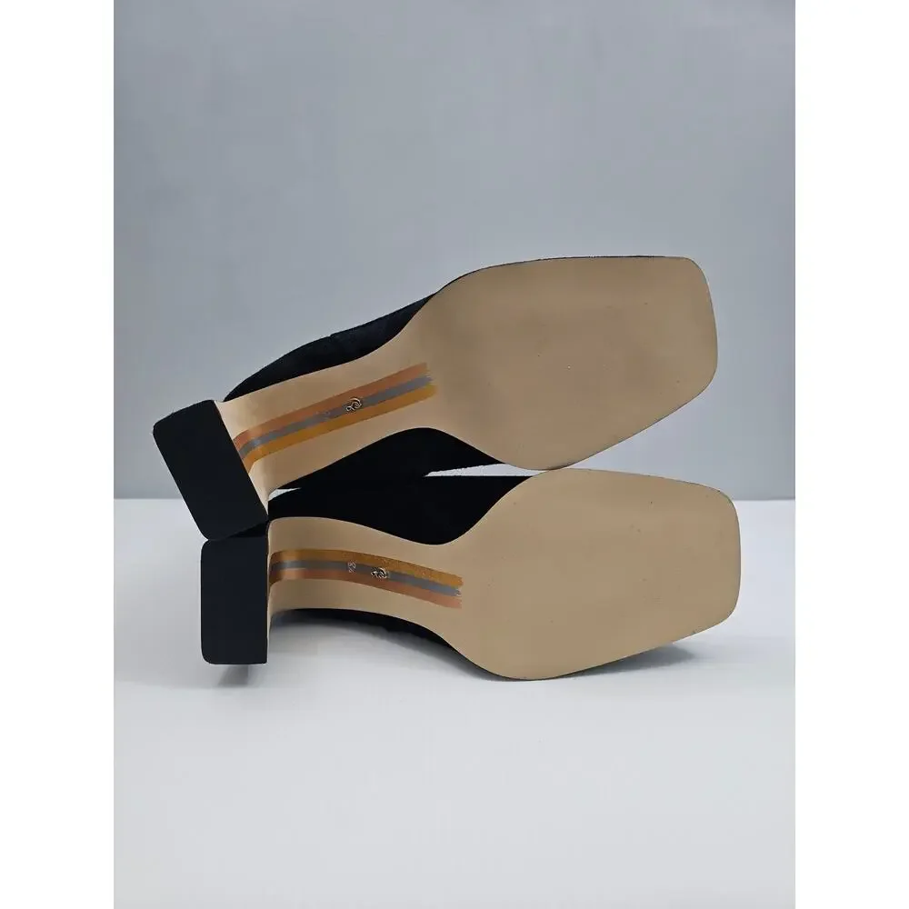 Sam Edelman Irie Ankle Boot Womens 8.5 Black Suede Square Toe Block Heel Elegant